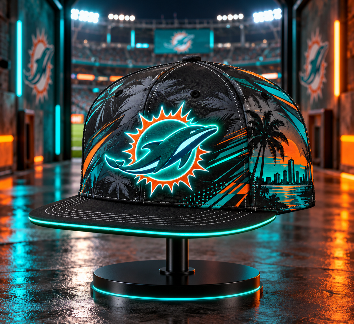 Miami Dolphins Stealth Shadow Neon Snapback Cap - Stadium Tunnel Neon View