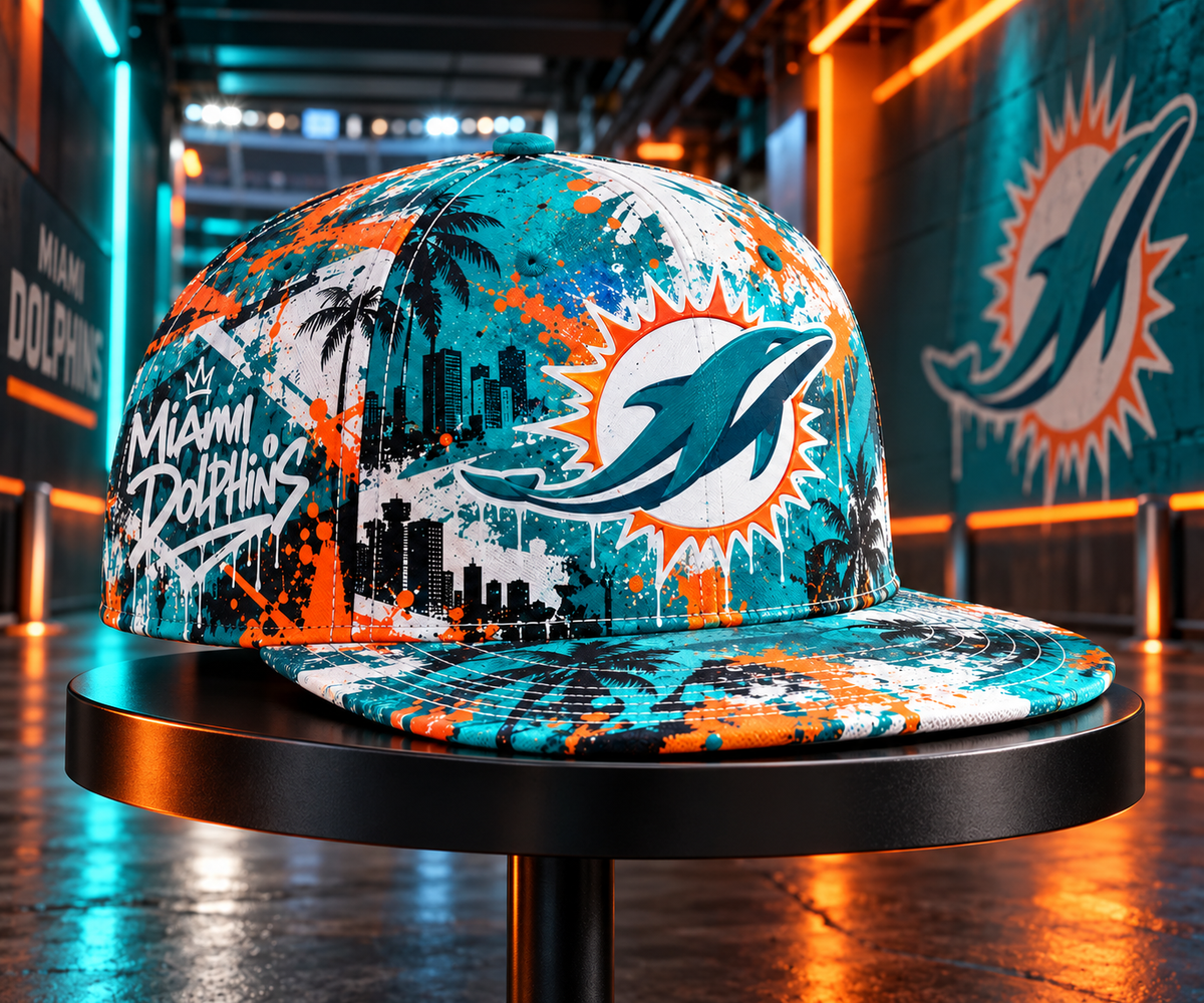 Miami Dolphins Street Graffiti Splash Snapback Cap - Stadium Tunnel Neon View