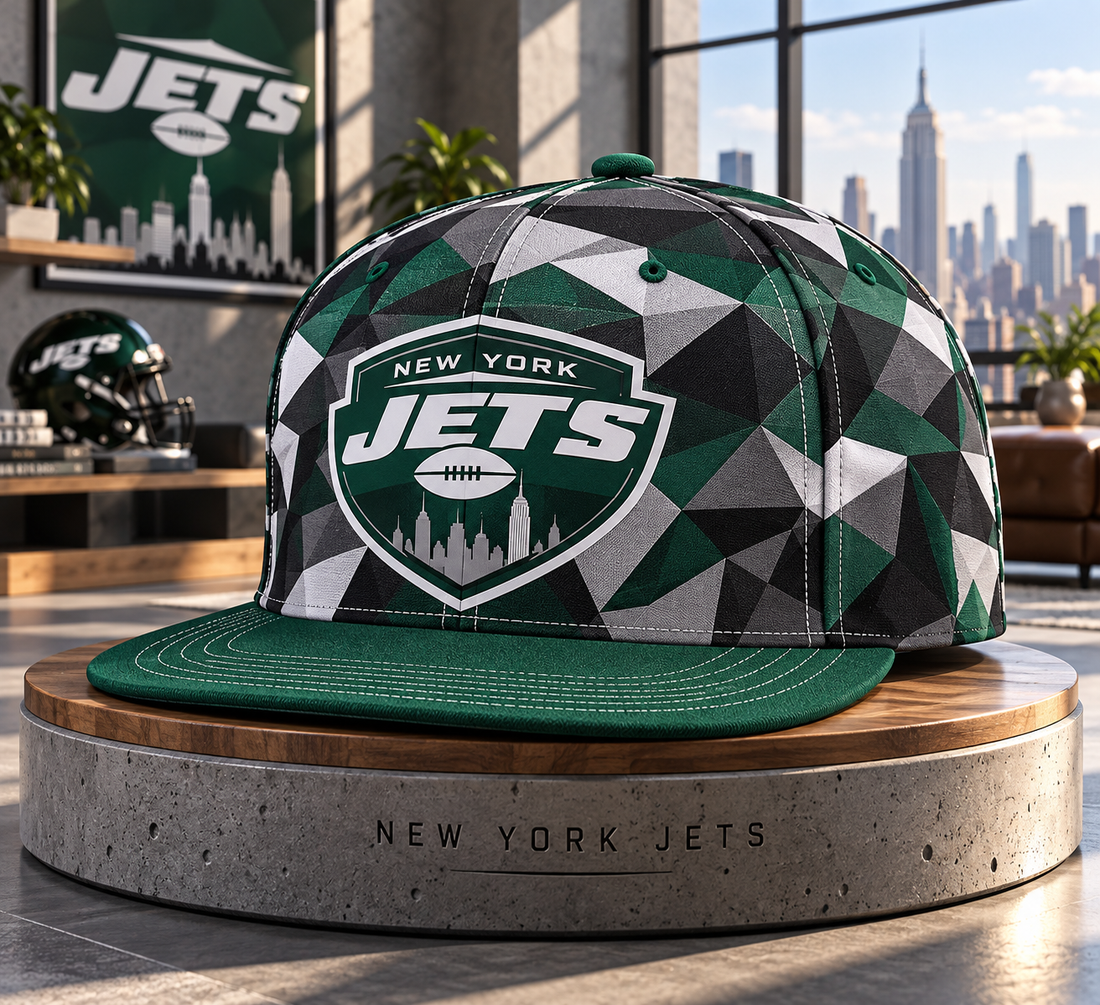 New York Jets Cyber Geometric Camo Snapback Cap - Studio View