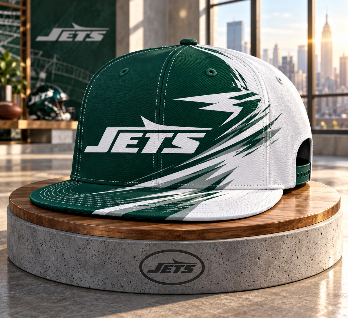 New York Jets Dynamic Split Colorblock Snapback Cap - Studio View