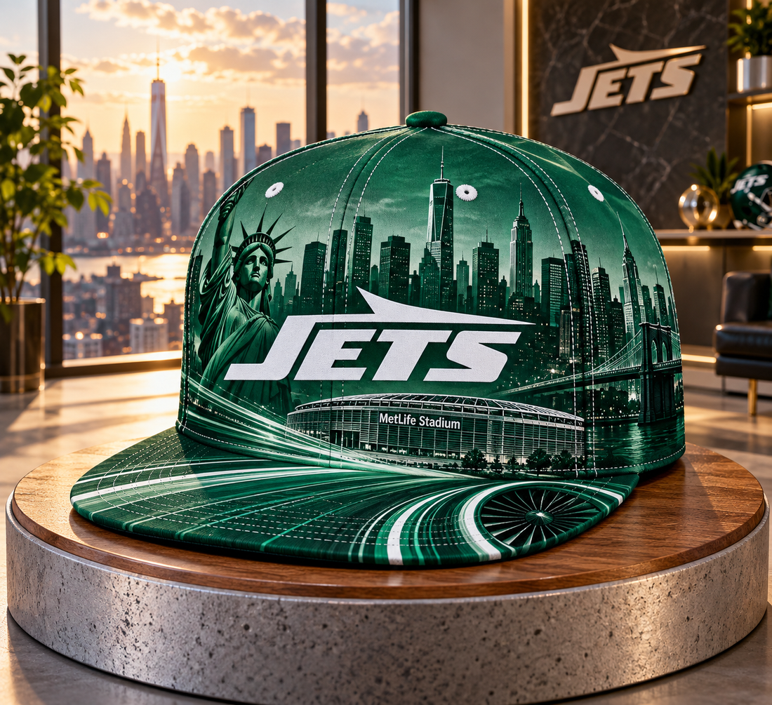 New York Jets City Skyline Snapback Cap - Studio View