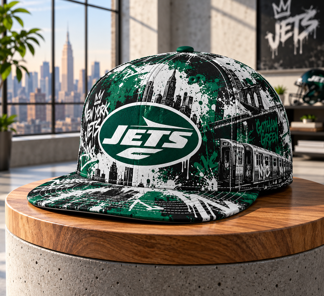 New York Jets Street Graffiti Splash Snapback Cap - Studio View