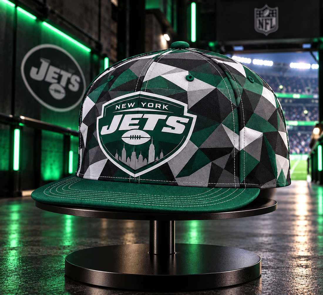 New York Jets Cyber Geometric Camo Snapback Cap - Studio View