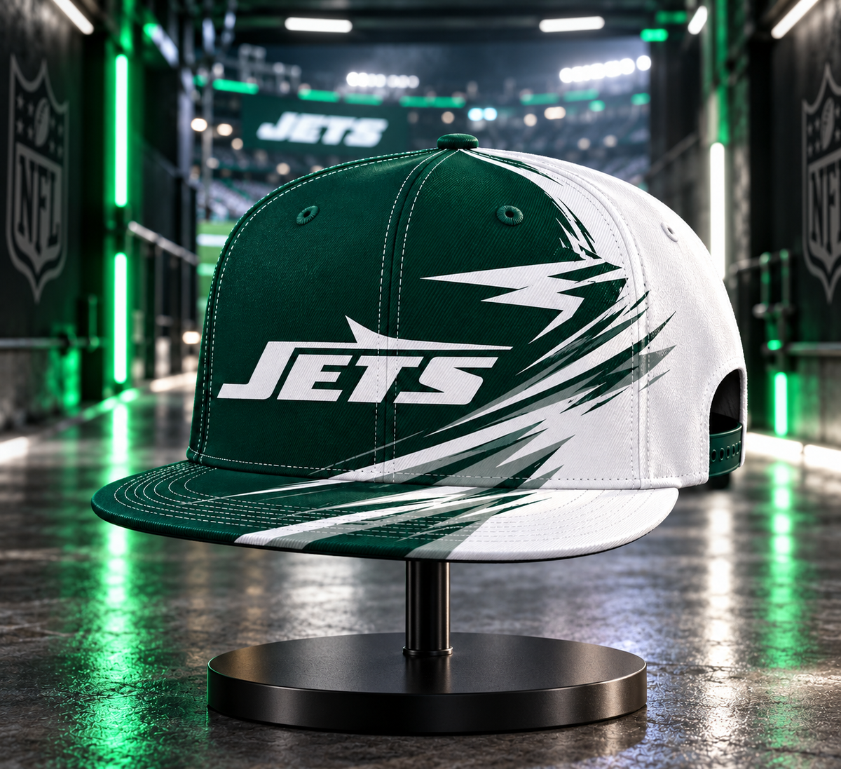 New York Jets Dynamic Split Colorblock Snapback Cap - Stadium Tunnel Neon View