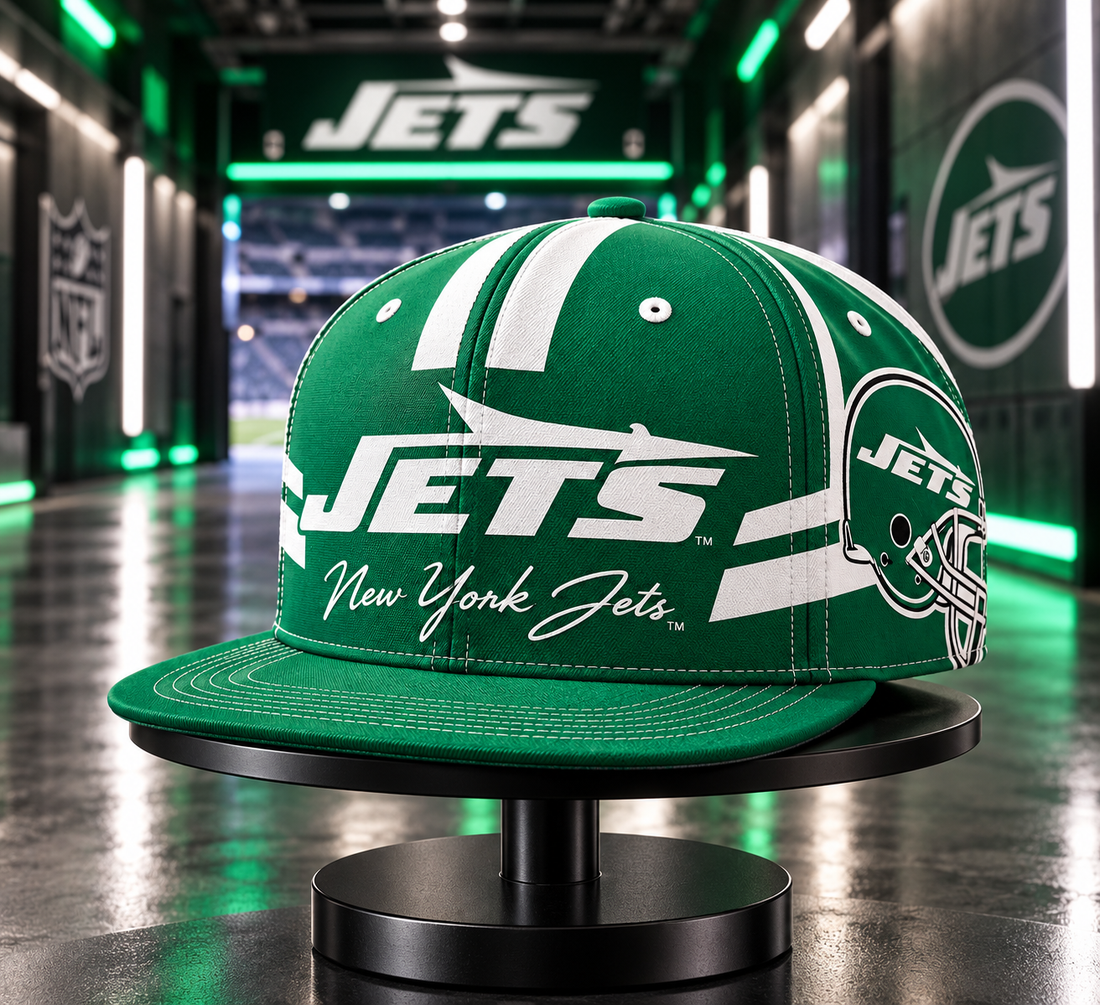 New York Jets Retro 90s Throwback Snapback Cap - Studio View