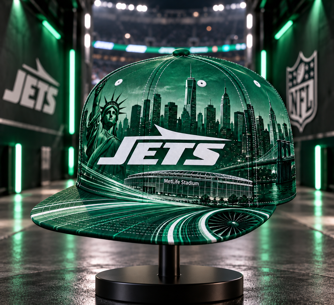 New York Jets City Skyline Snapback Cap - Studio View