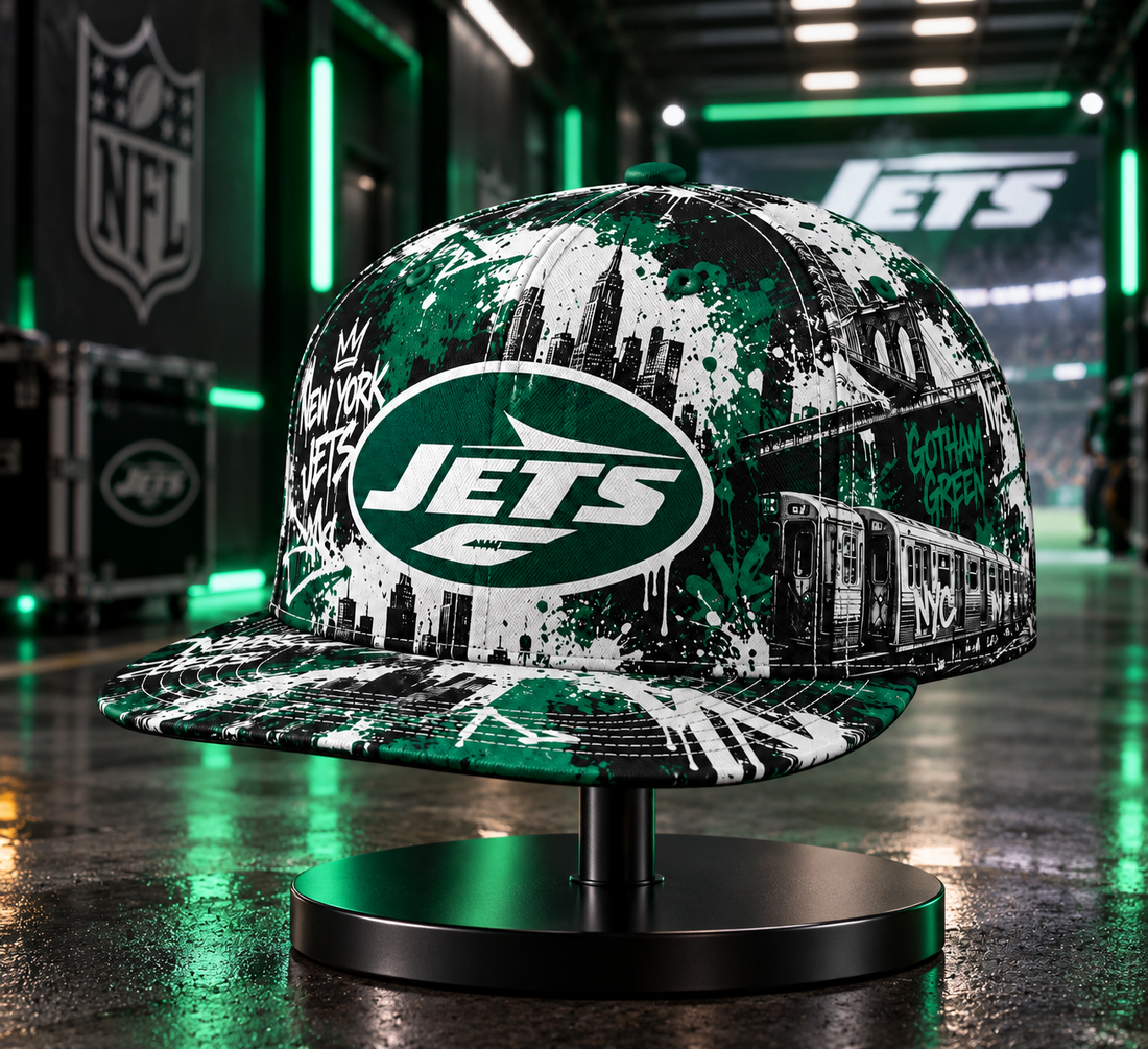 New York Jets Street Graffiti Splash Snapback Cap - Studio View