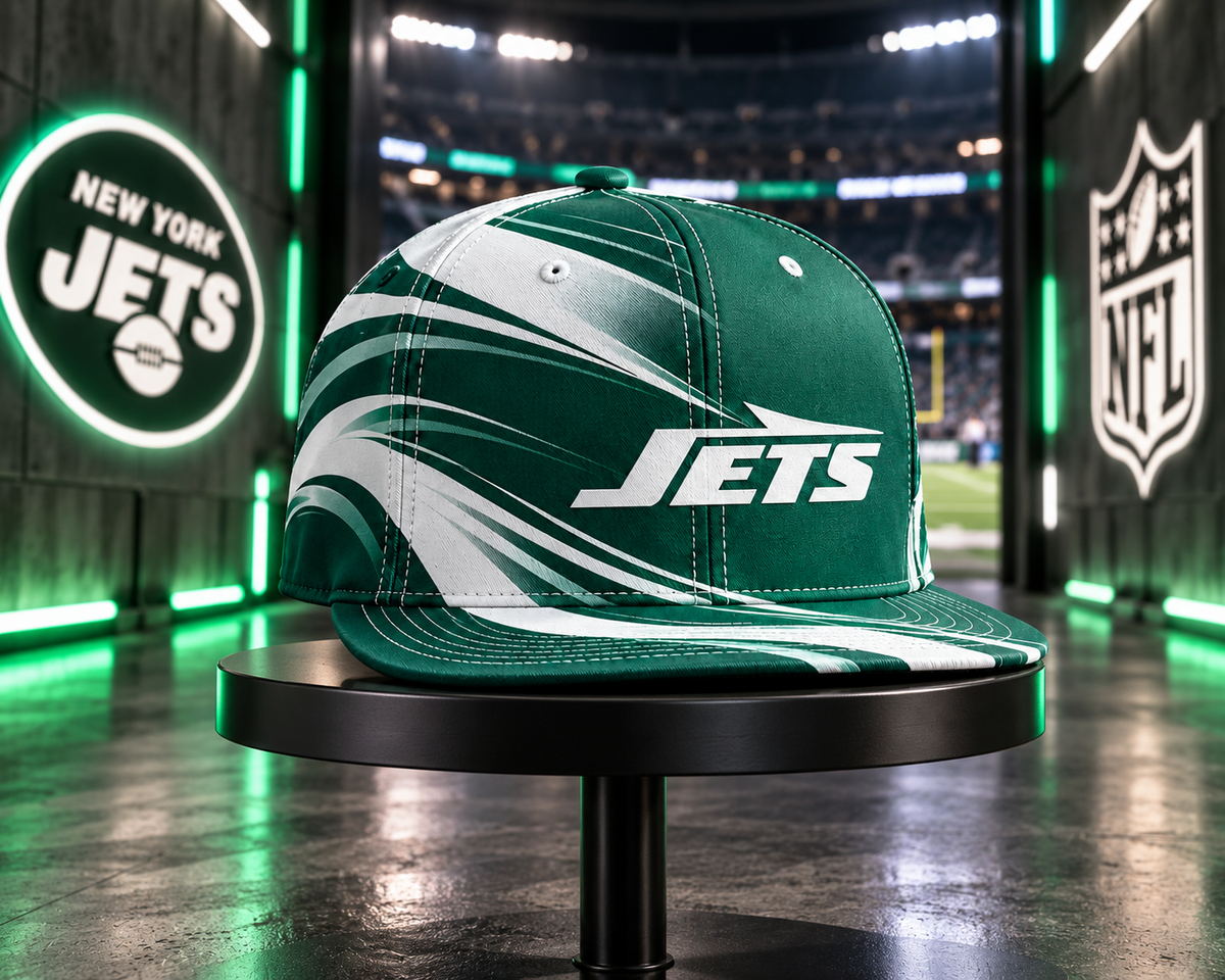 New York Jets Minimalist Motion Wave Snapback Cap - Stadium Tunnel Neon View