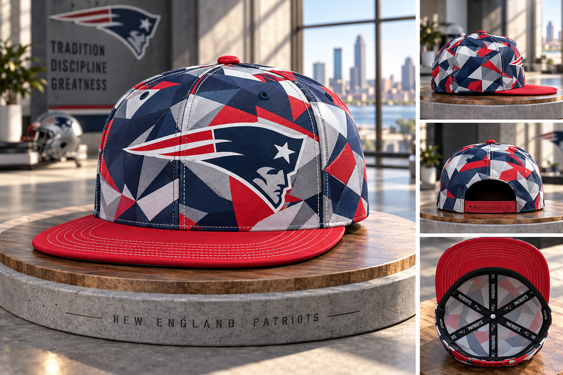 New England Patriots Cyber Geometric Camo Snapback Cap - Studio View