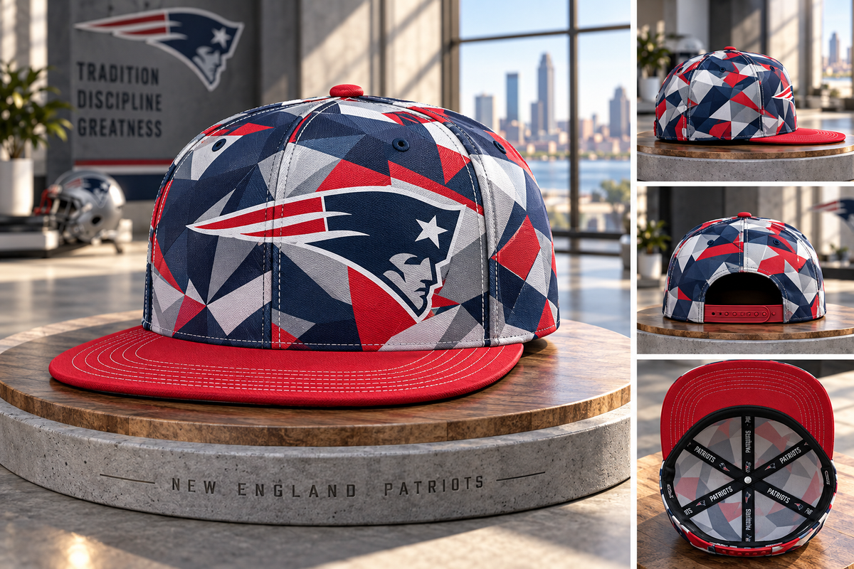 New England Patriots Cyber Geometric Camo Snapback Cap - Studio View