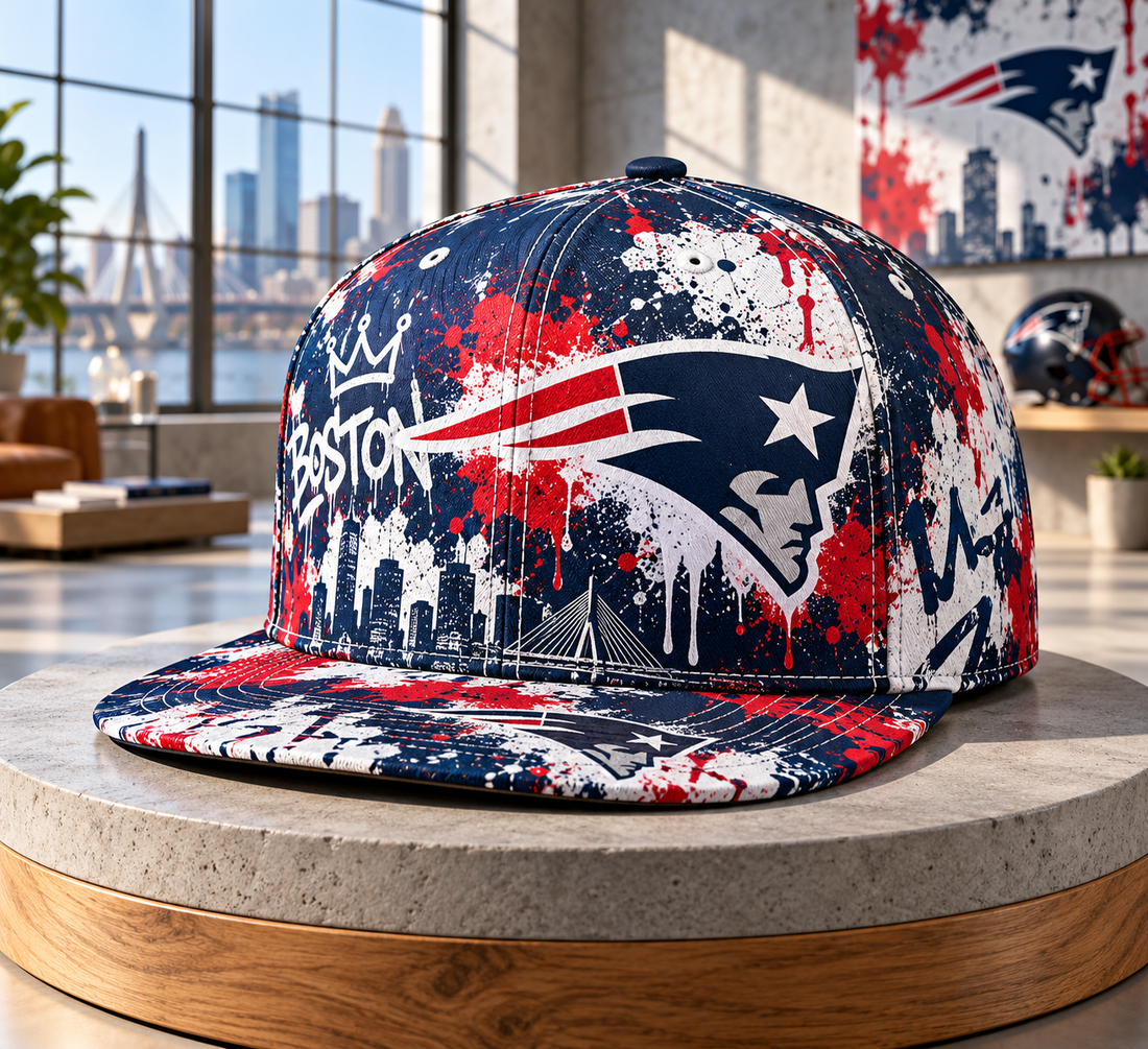 New England Patriots Street Graffiti Splash Snapback Cap - Studio View