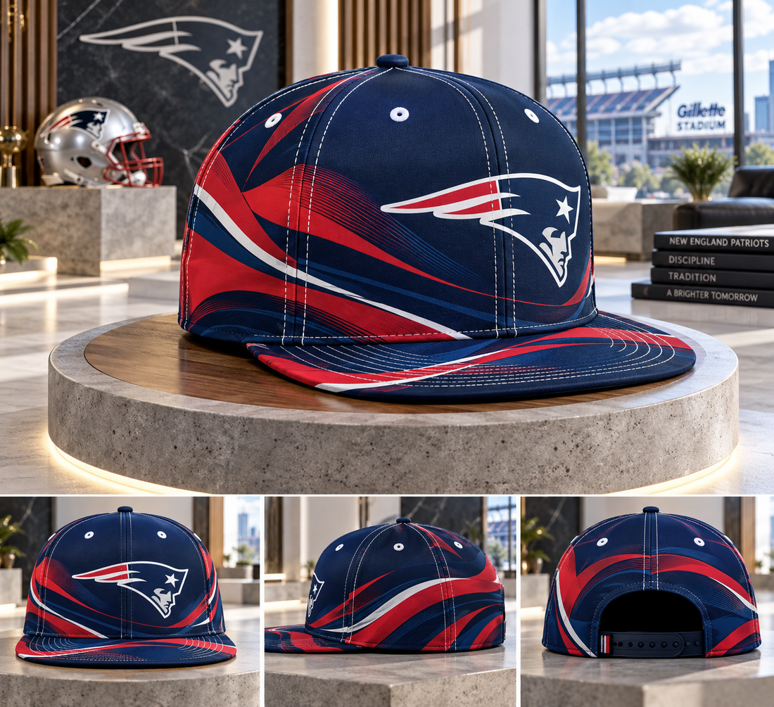 New England Patriots Minimalist Motion Wave Snapback Cap - Studio View