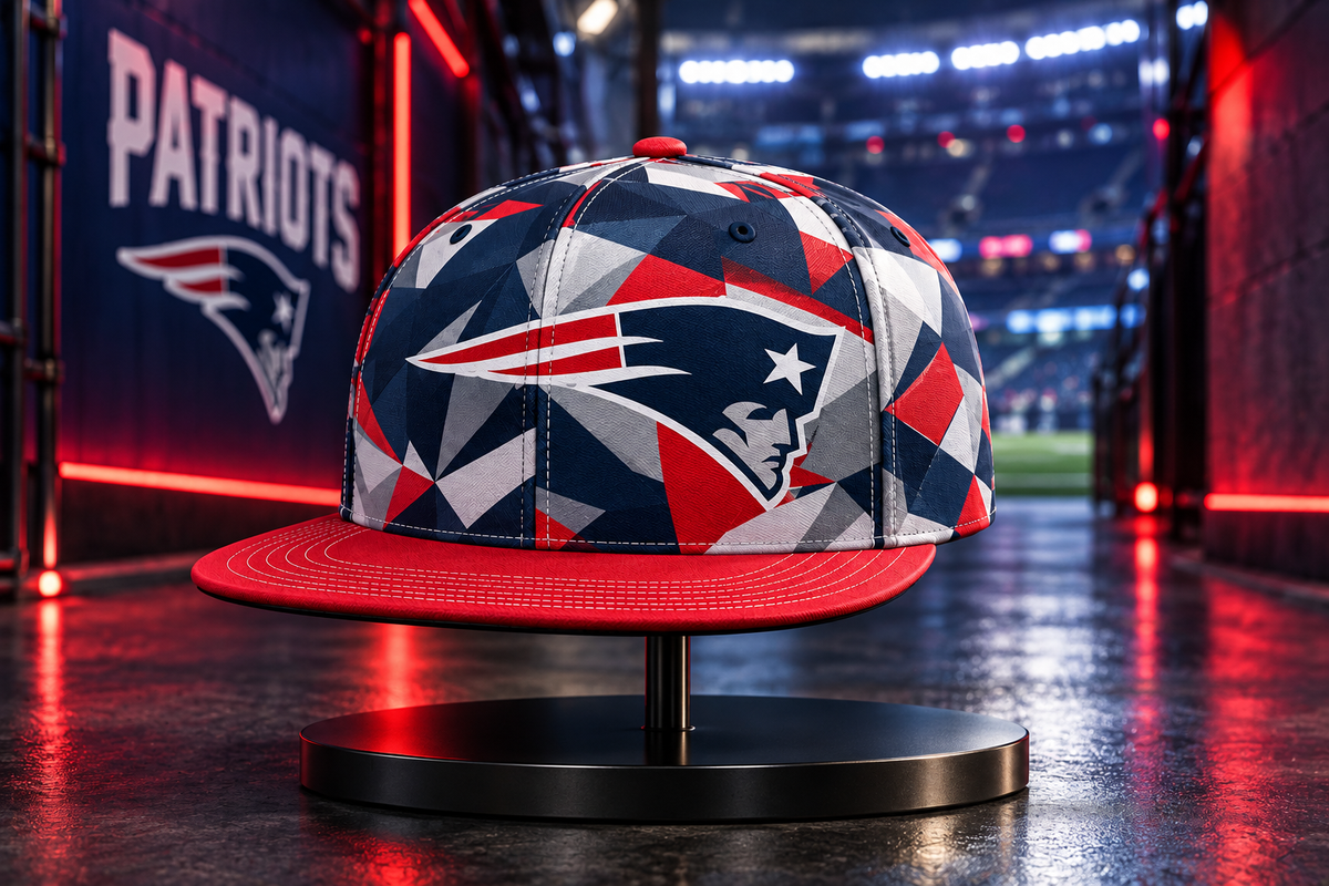 New England Patriots Cyber Geometric Camo Snapback Cap - Stadium Tunnel Neon View