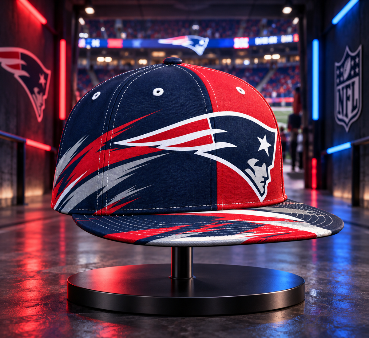 New England Patriots Dynamic Split Colorblock Snapback Cap - Stadium Tunnel Neon View