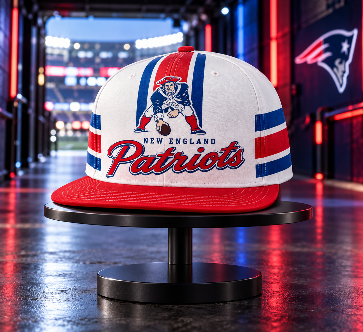 New England Patriots Retro 90s Throwback Snapback Cap - Stadium Tunnel Neon View