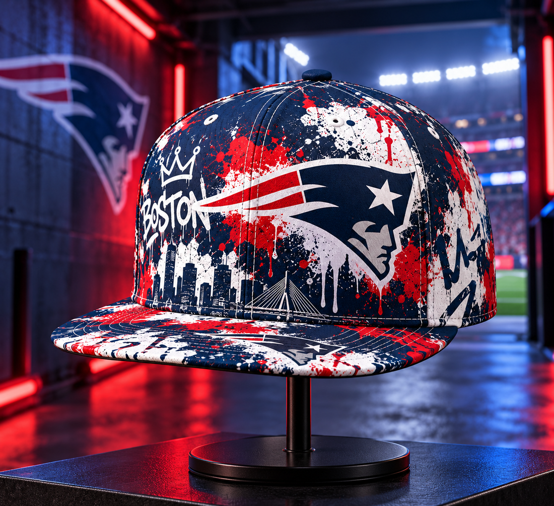 New England Patriots Street Graffiti Splash Snapback Cap - Studio View