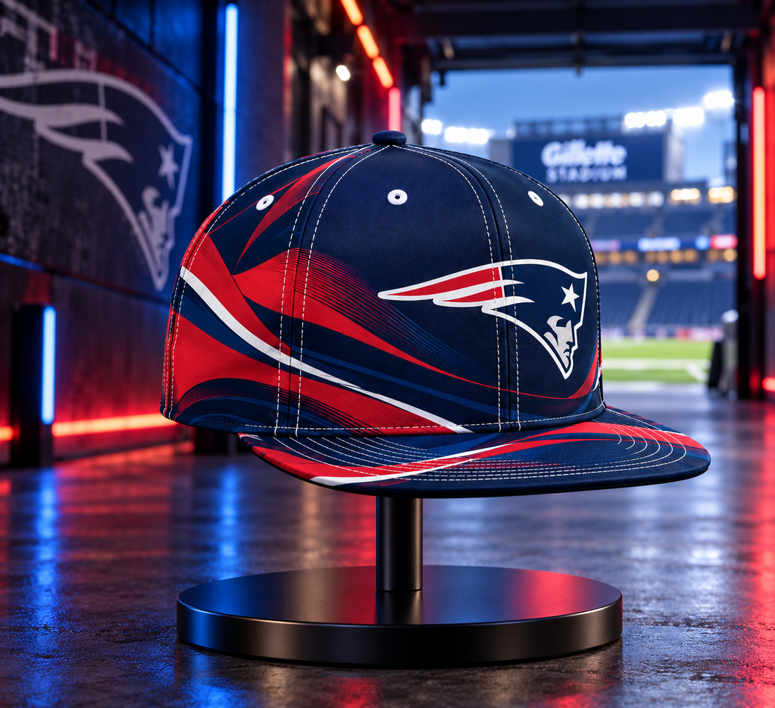 New England Patriots Minimalist Motion Wave Snapback Cap - Studio View
