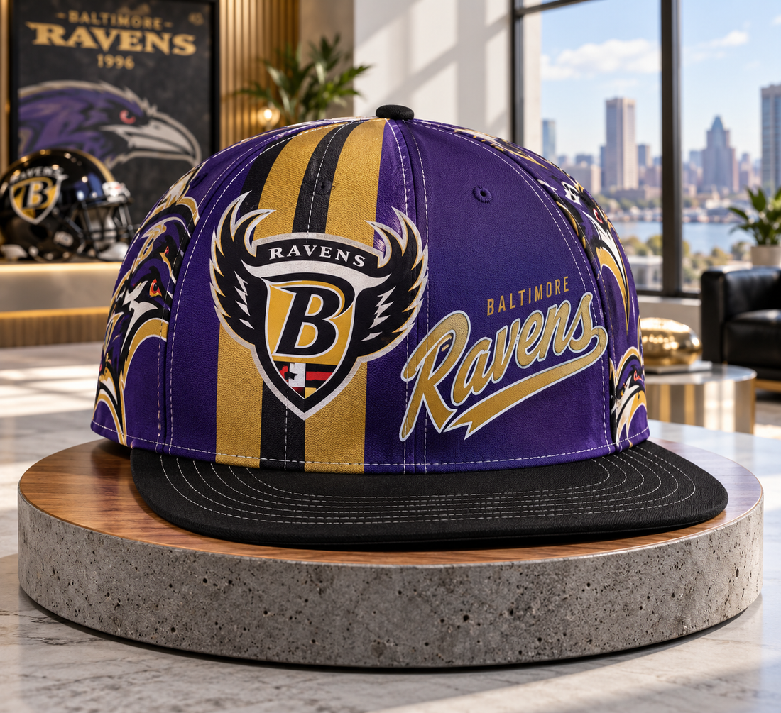 Baltimore Ravens Retro 90s Throwback Snapback Cap - Studio View