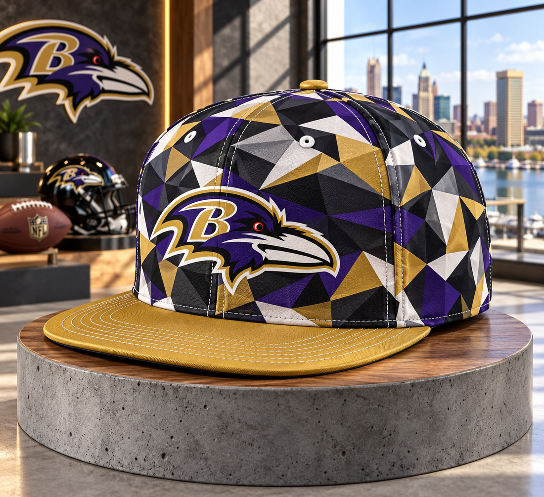 Baltimore Ravens Cyber Geometric Camo Snapback Cap - Studio View