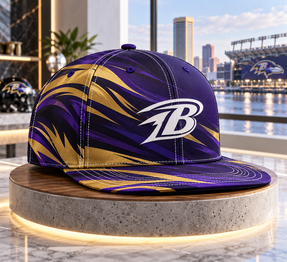 Baltimore Ravens Minimalist Motion Wave Snapback Cap - Studio View