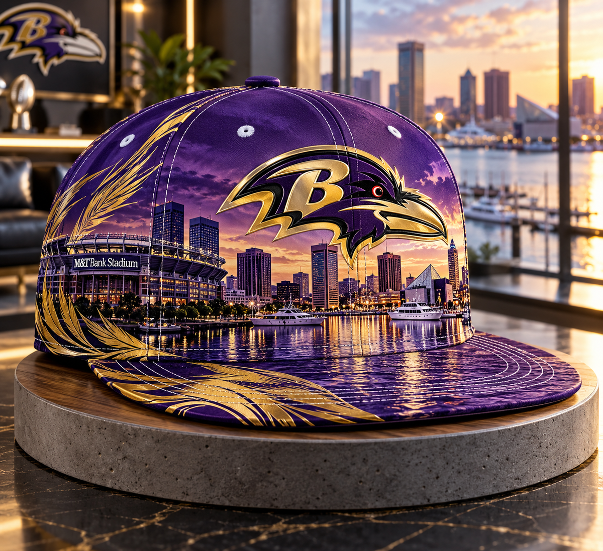 Baltimore Ravens City Skyline Snapback Cap - Studio View