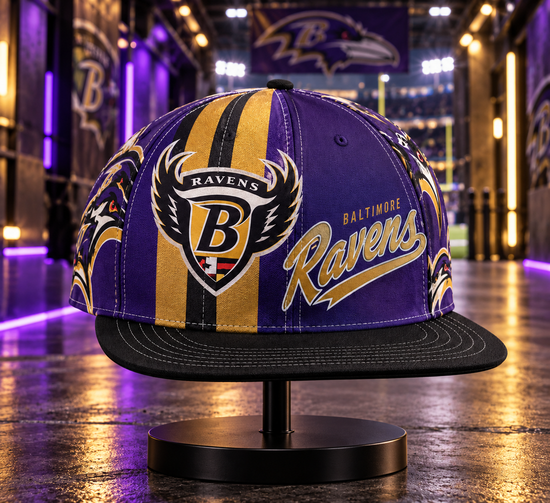 Baltimore Ravens Retro 90s Throwback Snapback Cap - Studio View