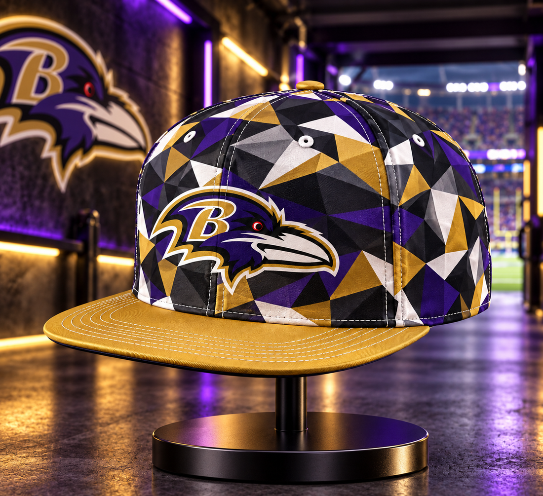 Baltimore Ravens Cyber Geometric Camo Snapback Cap - Studio View