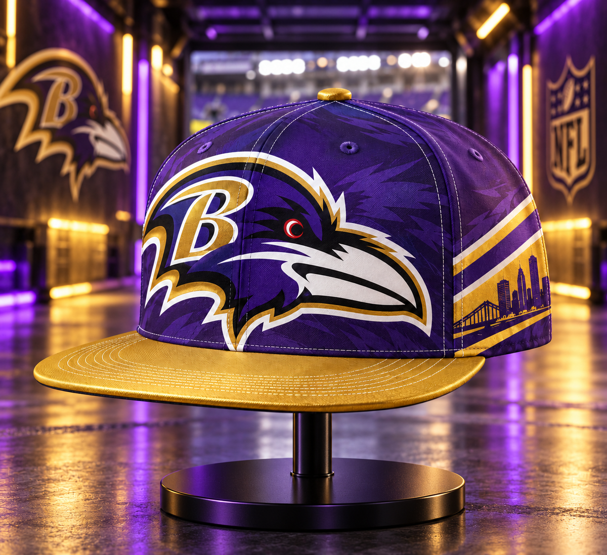 Baltimore Ravens Classic Snapback Cap - Stadium Tunnel Neon View