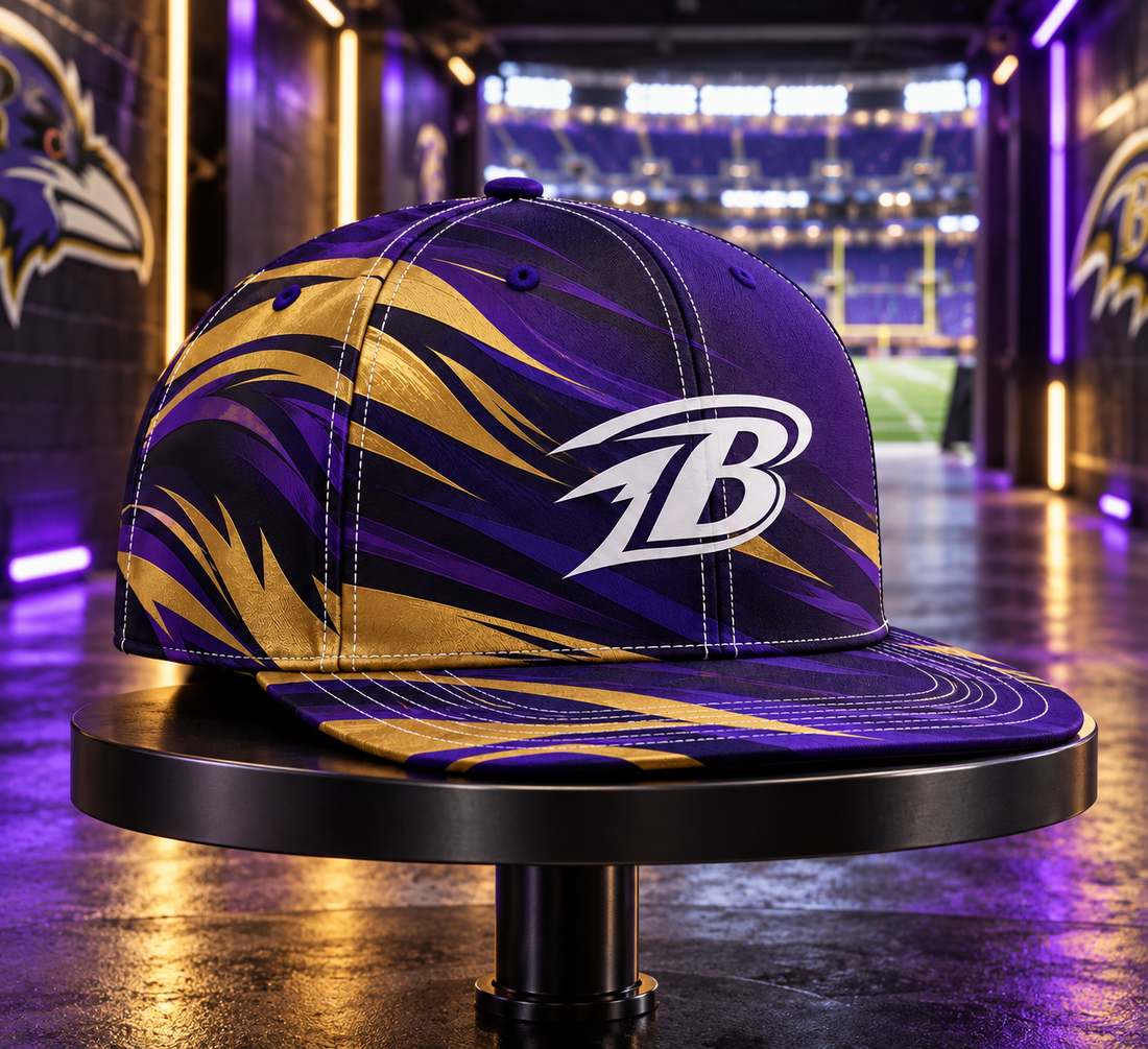 Baltimore Ravens Minimalist Motion Wave Snapback Cap - Studio View