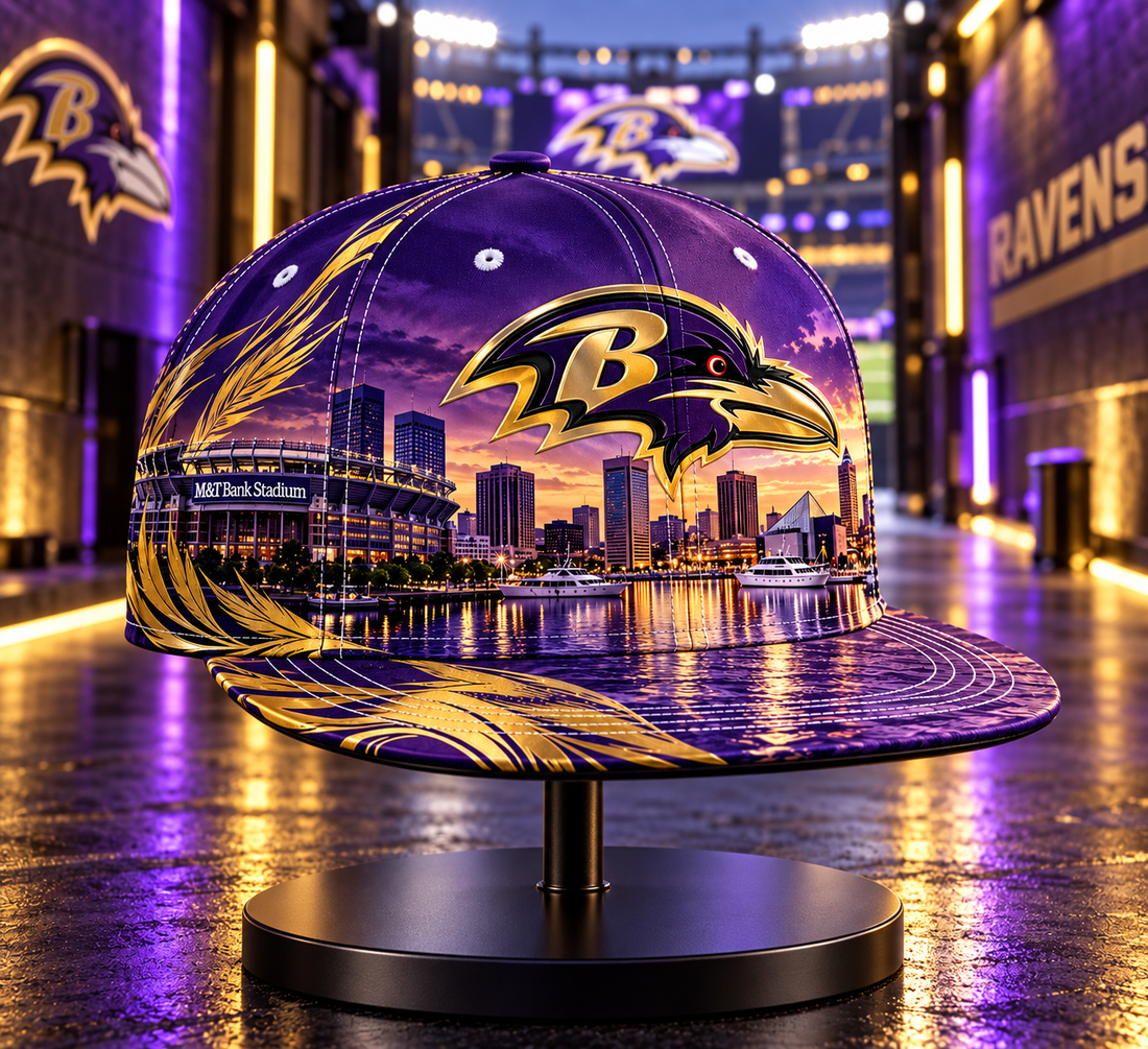 Baltimore Ravens City Skyline Snapback Cap - Studio View