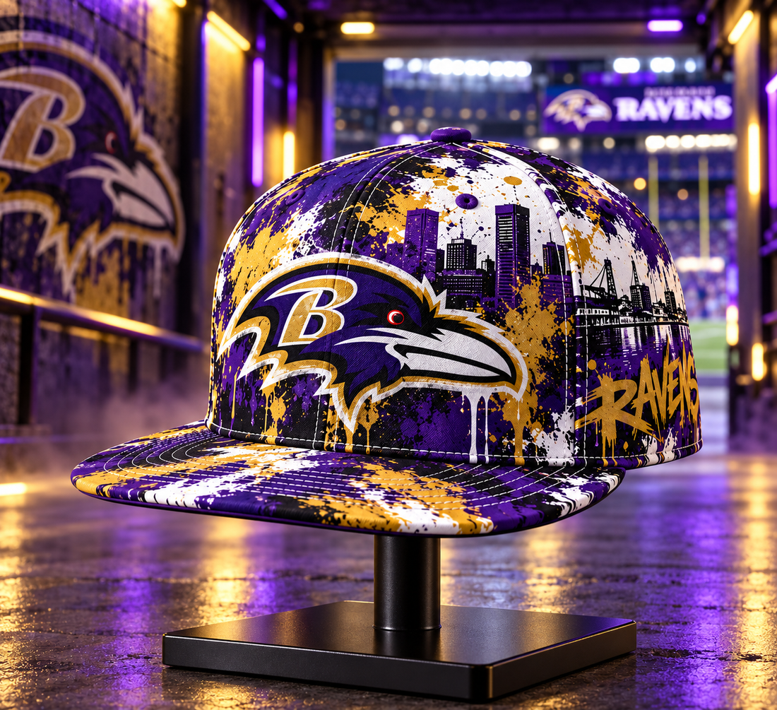 Baltimore Ravens Street Graffiti Splash Snapback Cap - Studio View