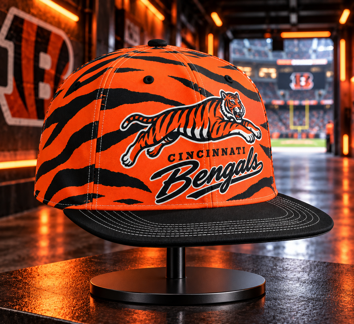 Cincinnati Bengals Retro 90s Throwback Snapback Cap - Stadium Tunnel Neon View