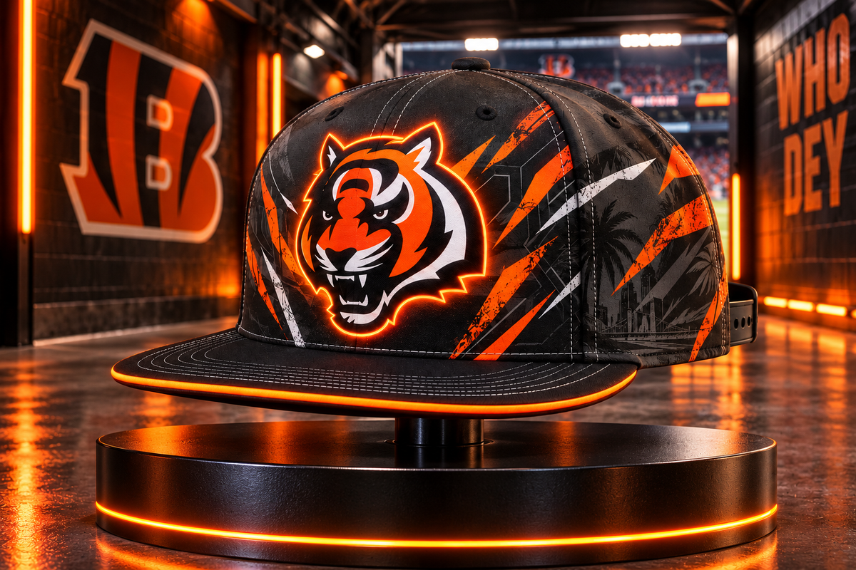 Cincinnati Bengals Stealth Shadow Neon Snapback Cap - Stadium Tunnel Neon View