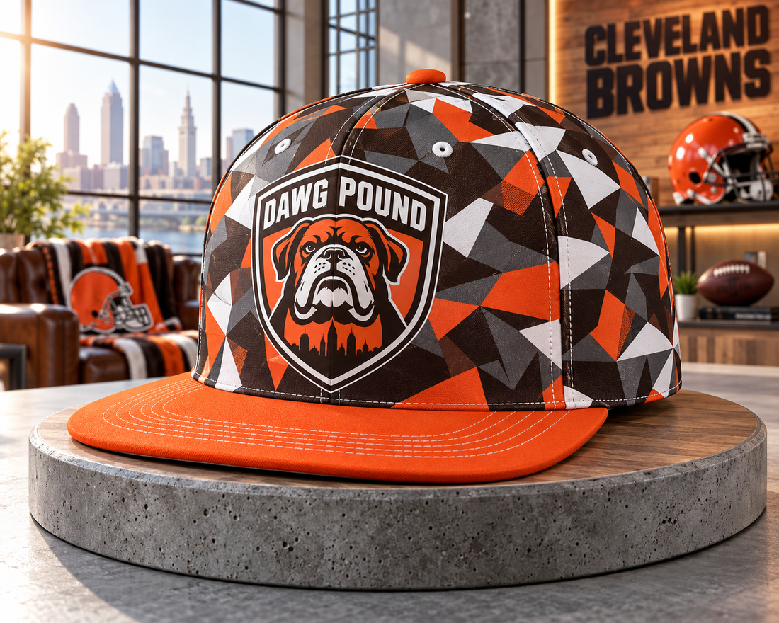Cleveland Browns Cyber Geometric Camo Snapback Cap - Studio View