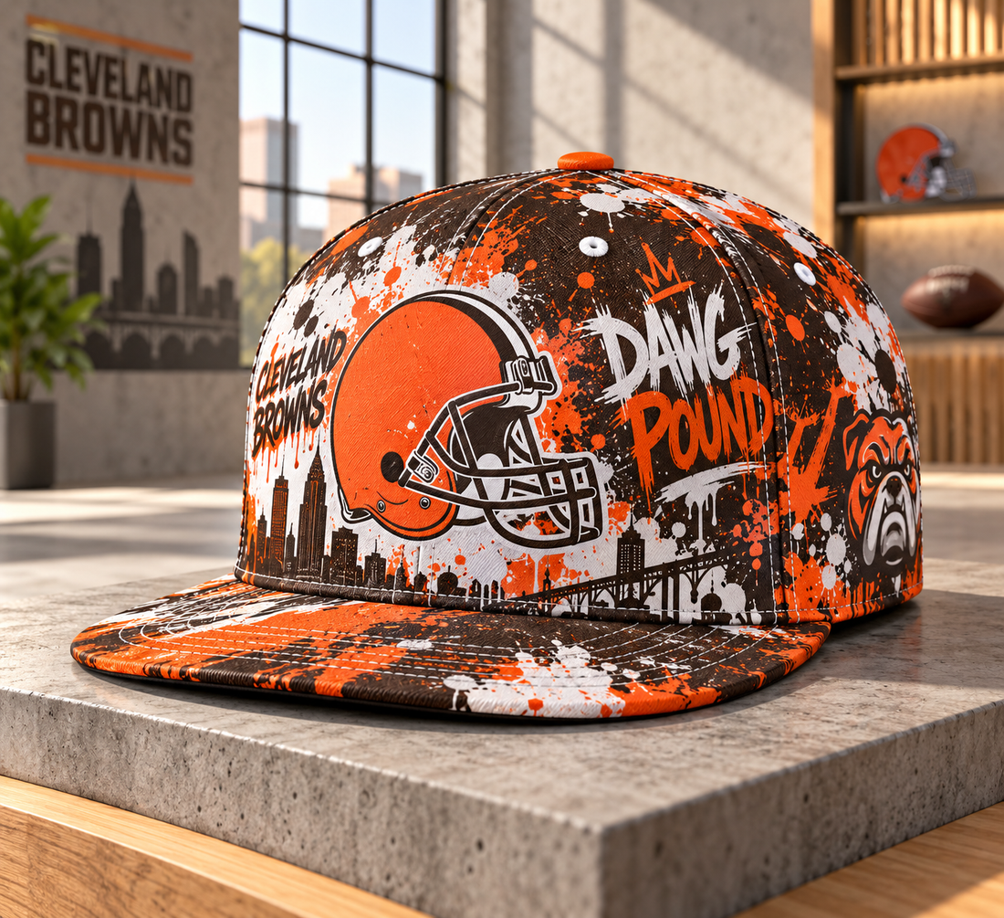 Cleveland Browns Street Graffiti Splash Snapback Cap - Studio View