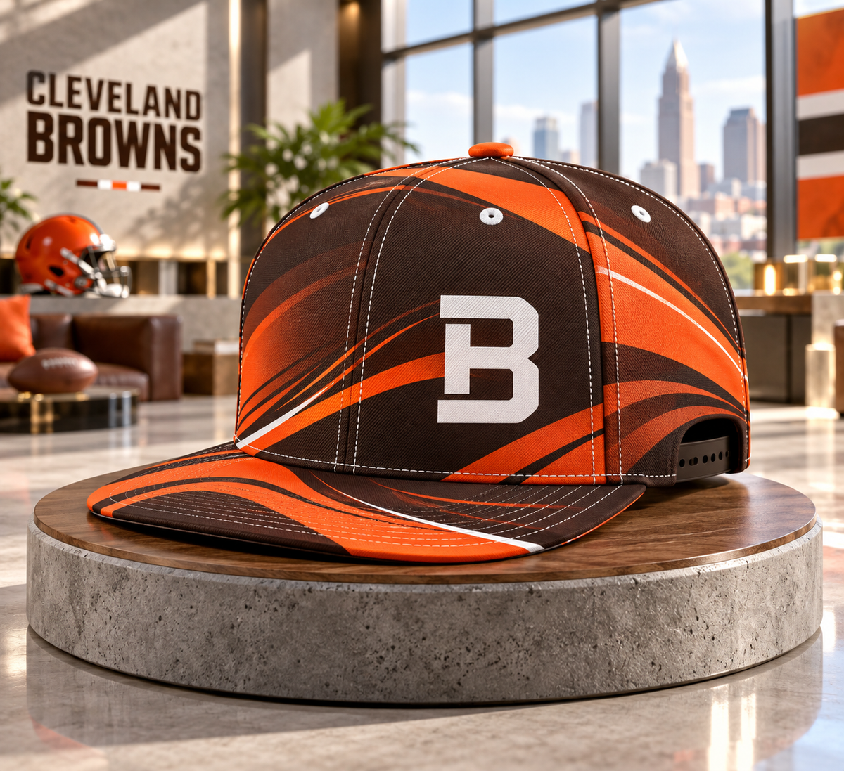 Cleveland Browns Minimalist Motion Wave Snapback Cap - Studio View
