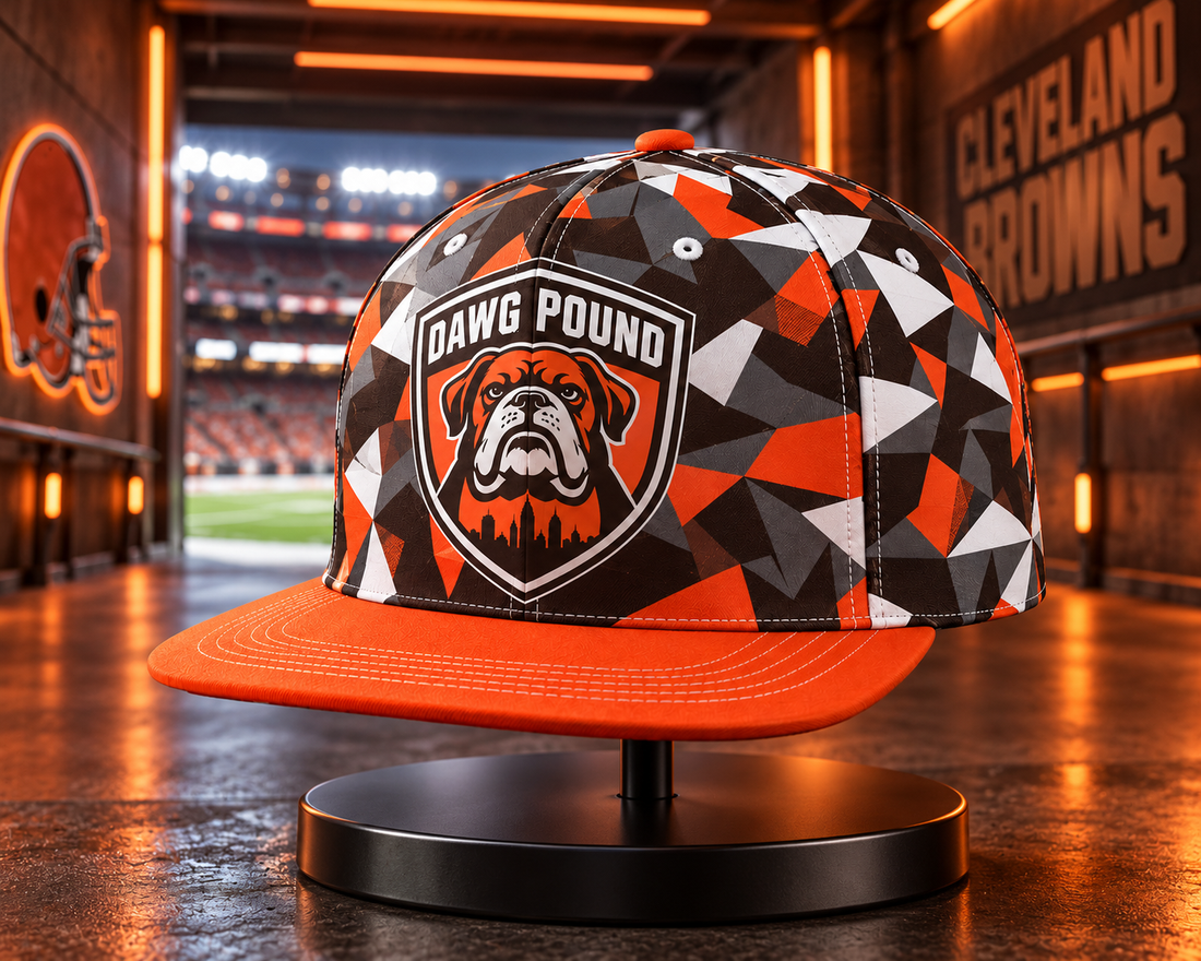 Cleveland Browns Cyber Geometric Camo Snapback Cap - Studio View