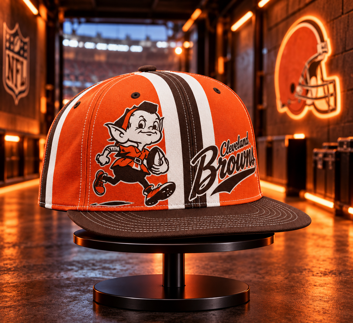 Cleveland Browns Retro 90s Throwback Snapback Cap - Stadium Tunnel Neon View