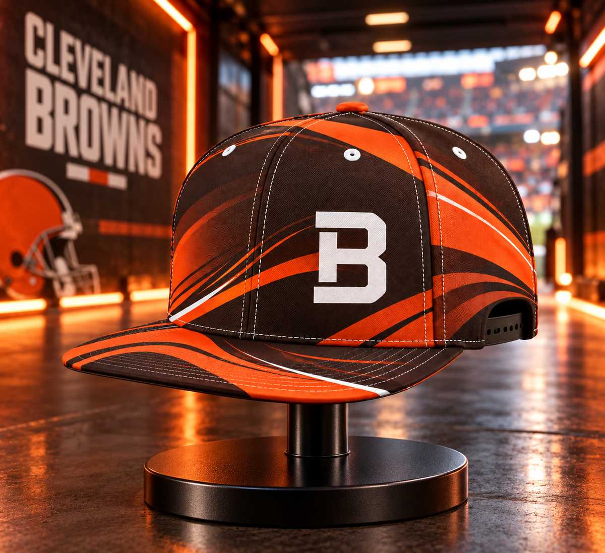 Cleveland Browns Minimalist Motion Wave Snapback Cap - Stadium Tunnel Neon View