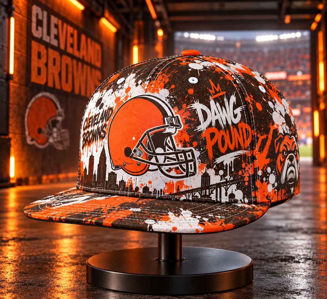 Cleveland Browns Street Graffiti Splash Snapback Cap - Studio View