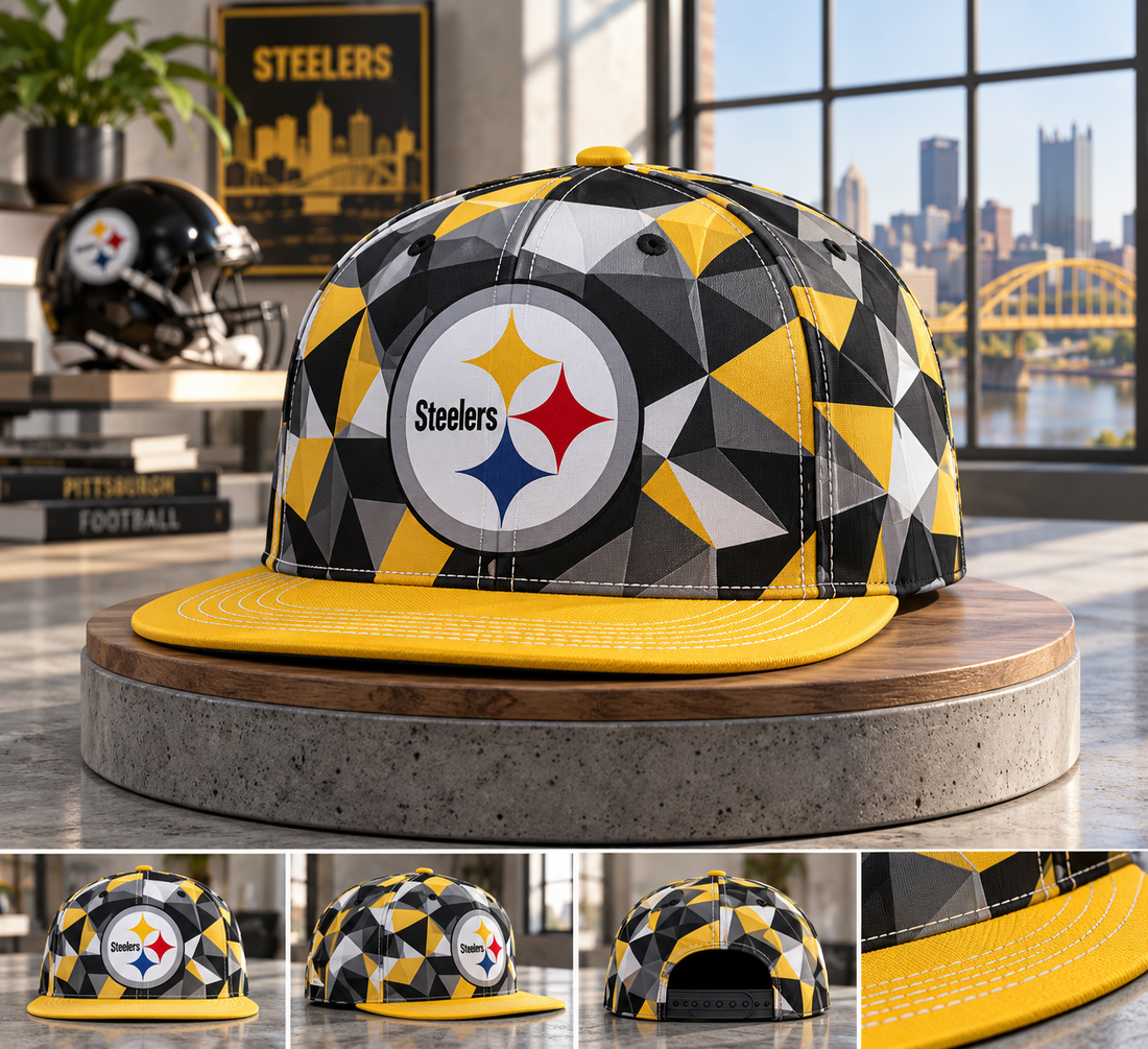 Pittsburgh Steelers Cyber Geometric Camo Snapback Cap - Studio View