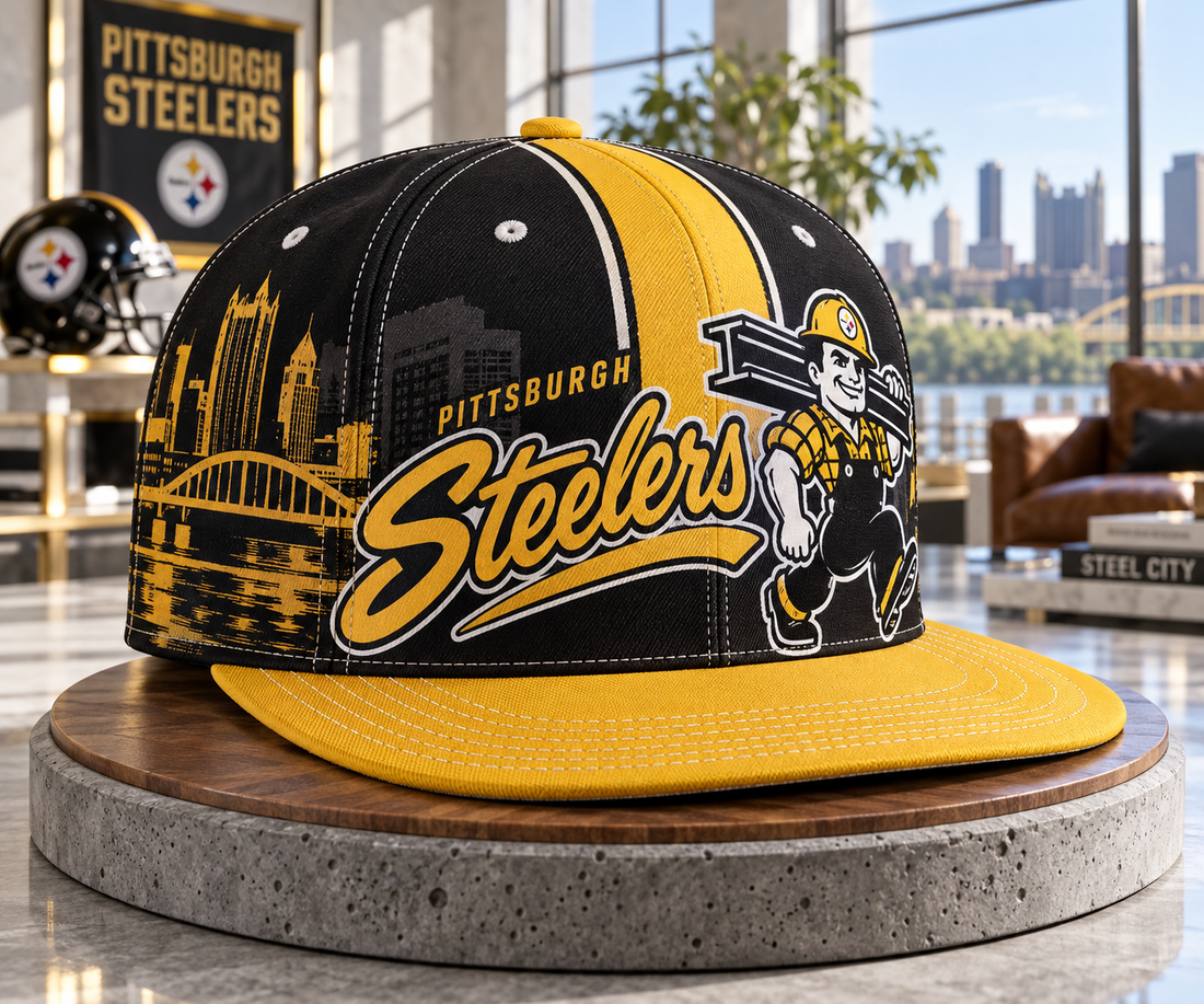 Pittsburgh Steelers Retro 90s Throwback Snapback Cap - Studio View