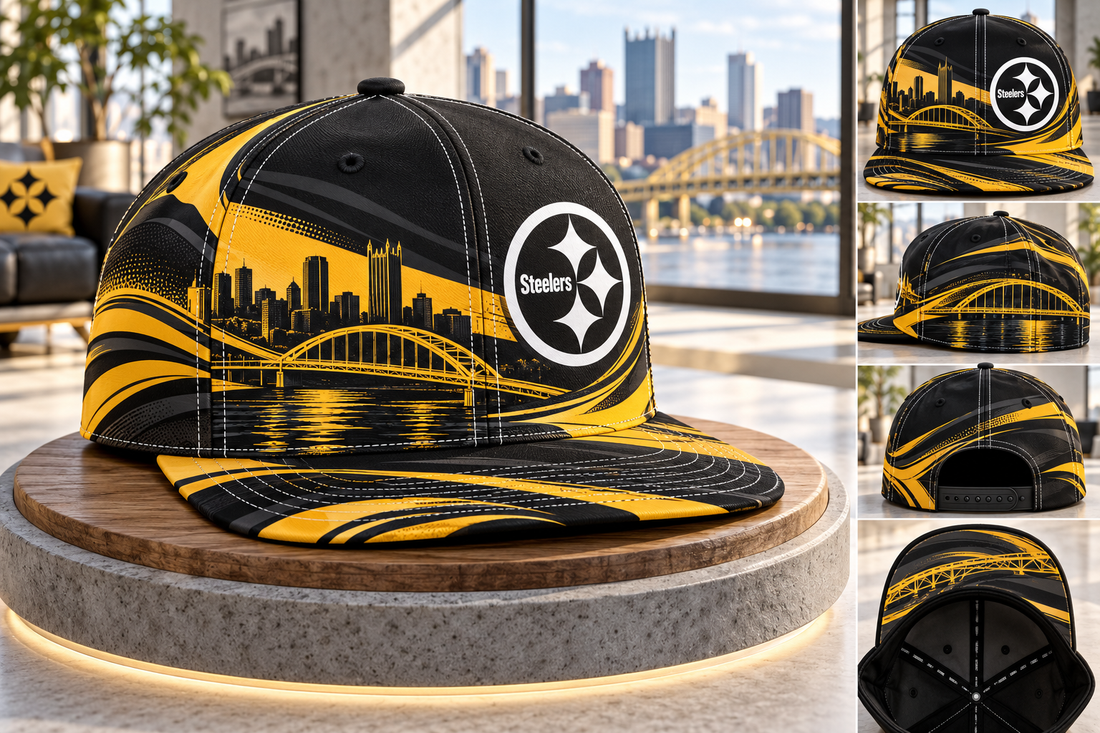 Pittsburgh Steelers Minimalist Motion Wave Snapback Cap - Studio View