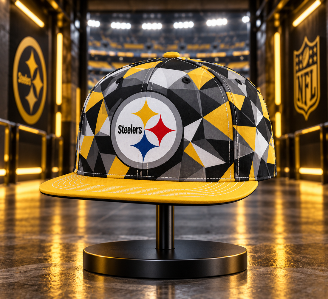 Pittsburgh Steelers Cyber Geometric Camo Snapback Cap - Studio View