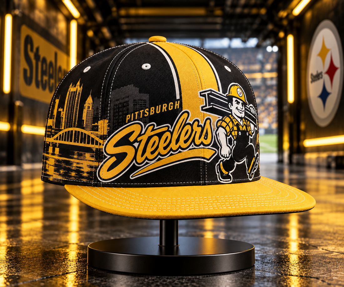 Pittsburgh Steelers Retro 90s Throwback Snapback Cap - Studio View