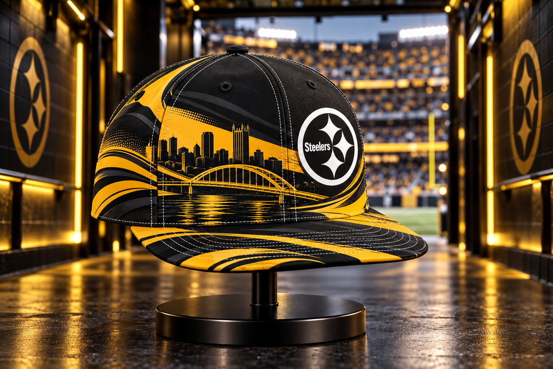 Pittsburgh Steelers Minimalist Motion Wave Snapback Cap - Studio View