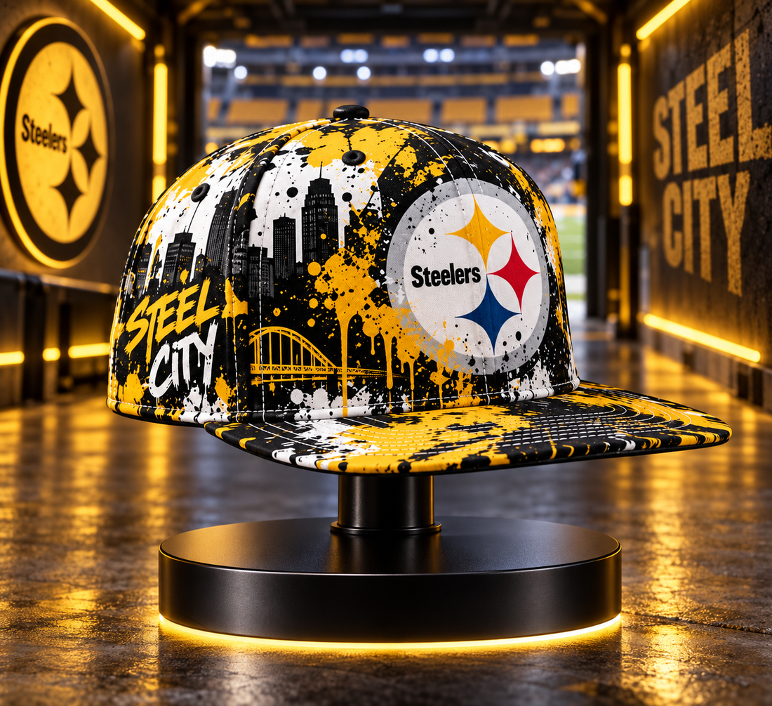 Pittsburgh Steelers Street Graffiti Splash Snapback Cap - Studio View