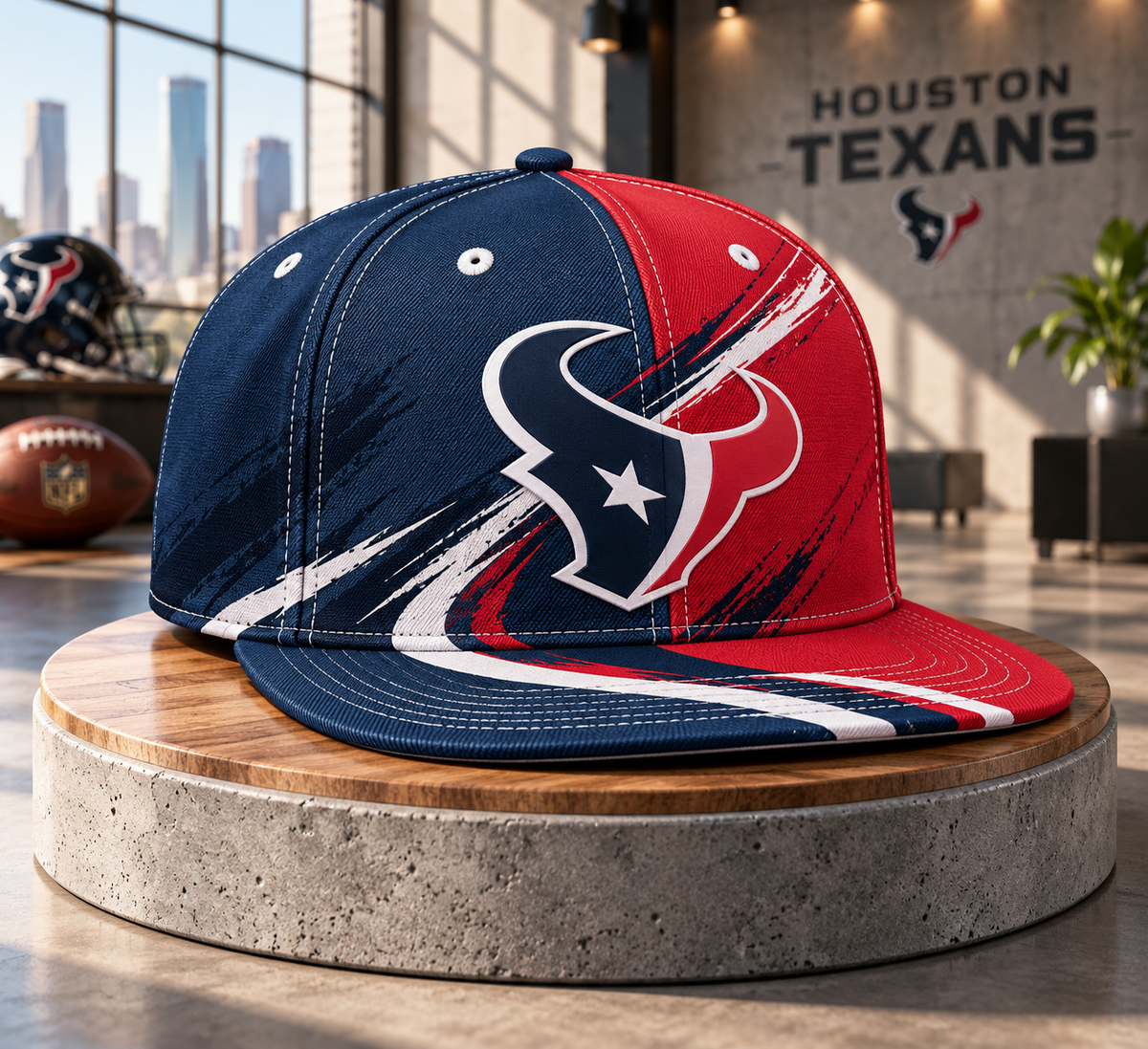 Houston Texans Dynamic Split Colorblock Snapback Cap - Studio View
