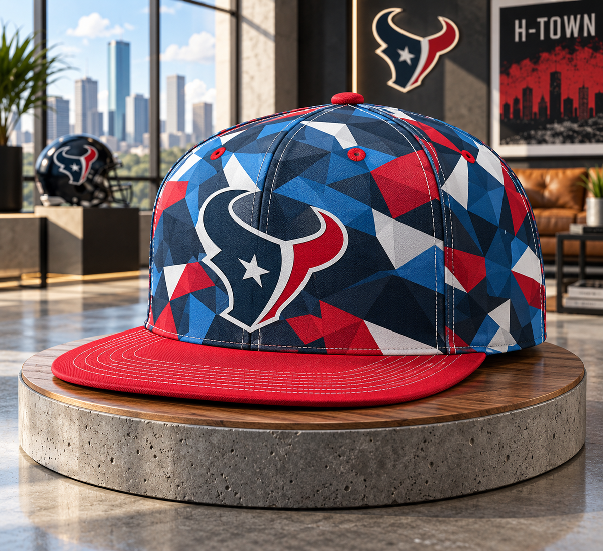 Houston Texans Cyber Geometric Camo Snapback Cap - Studio View