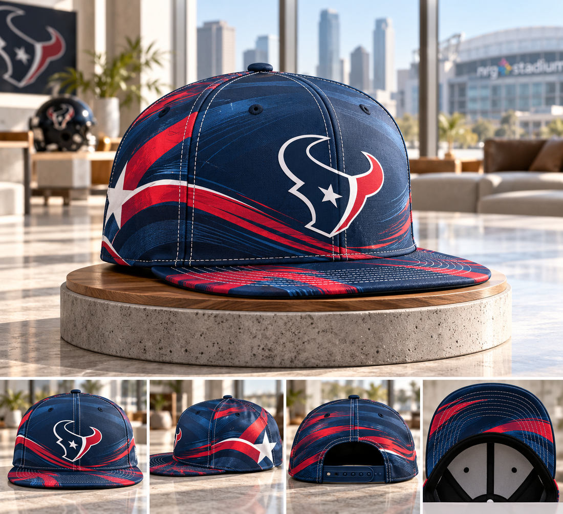 Houston Texans Minimalist Motion Wave Snapback Cap - Studio View